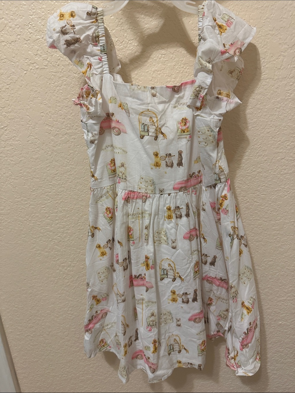 Janie and Jack White Dress with Pink & Gold Playful Print